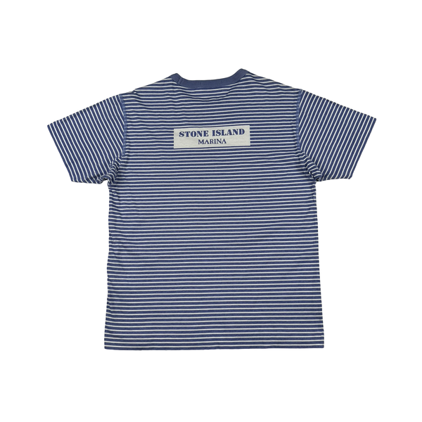 Stone Island 2019 Blue Striped Marina T Shirt - Large