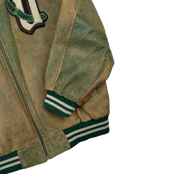 Vintage Leather Varsity Bomber Jacket - Medium