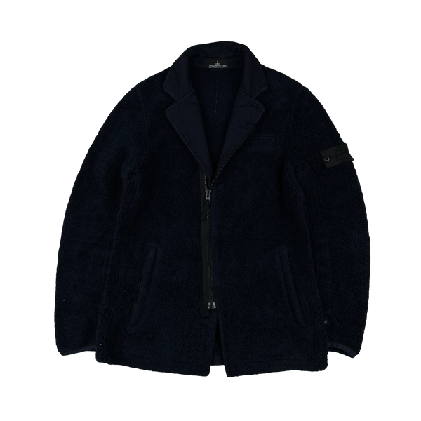 Stone Island Shadow Project Navy Teddy Fleece Zipped Blazer - Medium