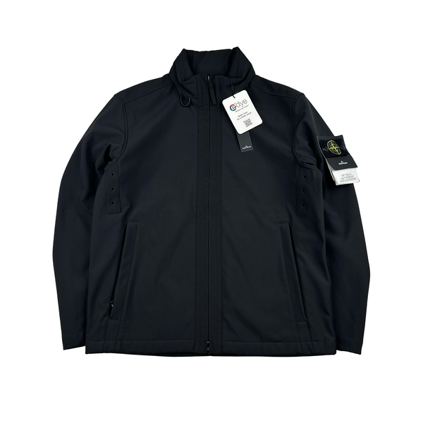 Stone Island 2023 Black Soft Shell R e.Dye Fleece Lined Zipped Jacket - Large