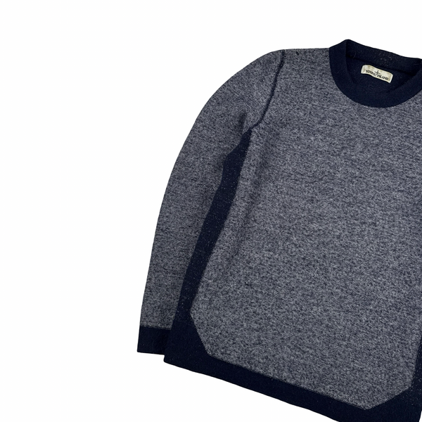 Stone Island 2017 Grey Block Pattern Wool Crewneck Jumper - Medium