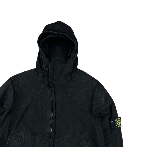 Stone Island 2005 Black Cotton Compact Hooded Jacket - Large