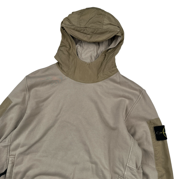 Stone Island 2023 Beige Cotton Nylon Panel Hood Jumper - Large