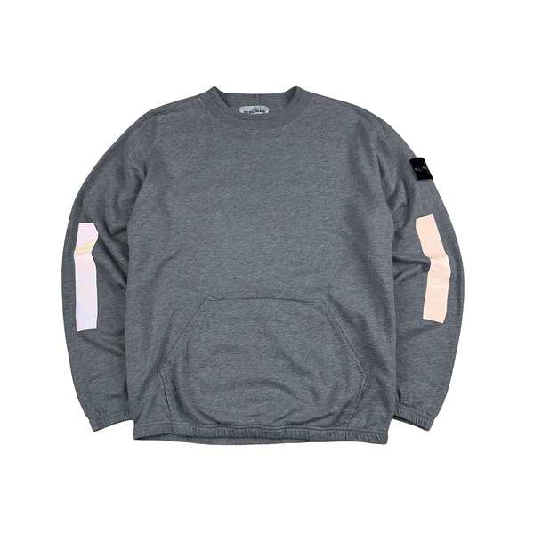 Stone Island 2018 Grey Cotton Reflective Strips Crewneck - Medium