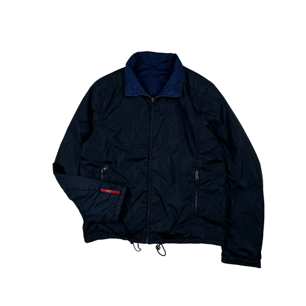 Prada Blue/Navy Red Tab Reversible Nylon Windbreaker Jacket - L
