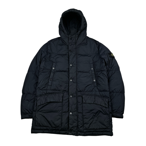 Stone Island Navy Crinkle Reps Down Longline Puffer Jacket - Large