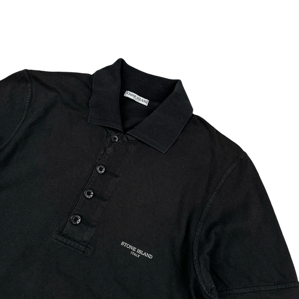 Stone Island 2006 Black Vintage Spellout Cotton Polo - Small