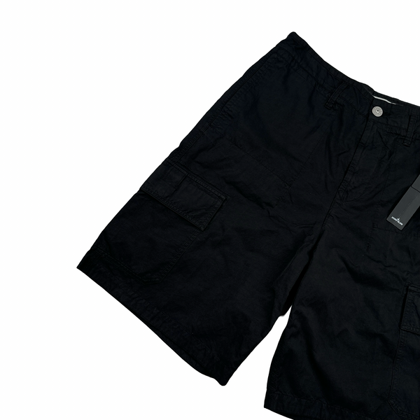 Stone Island 2023 Black Loose Fit Bermuda Cotton Shorts - Small