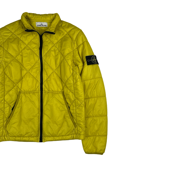 Stone Island 2019 Yellow Garment Dyed Quilted Micro Yarn Bomber Jacket - Small