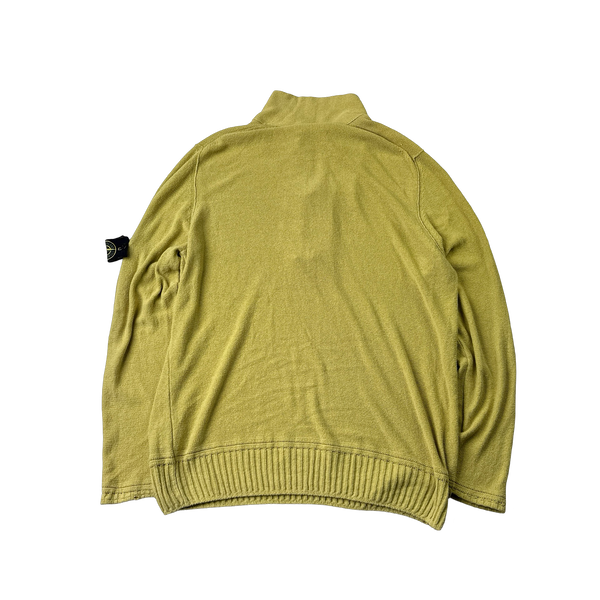 Stone Island 2010 Yellow Cotton Knit High Neck Quarter Zip