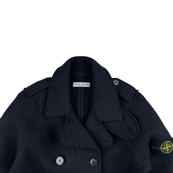 Stone Island 2010 Navy Double Breasted Thick Wool Pea Coat - Small