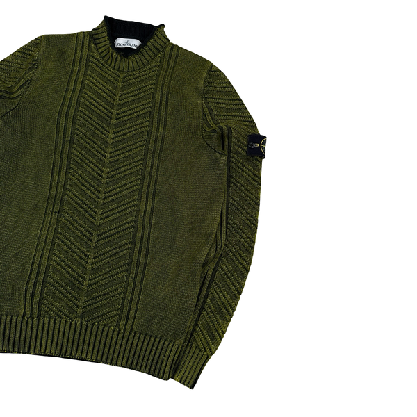 Stone Island 2016 Green Patterned Wool Knit Crewneck Jumper - Large