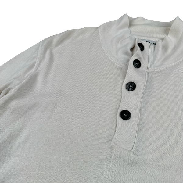 Stone Island 2008 White Cotton Buttoned High Neck Pullover - XXL