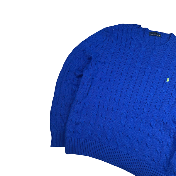 Ralph Lauren Blue Ribbed Cotton Crewneck Knit - XL