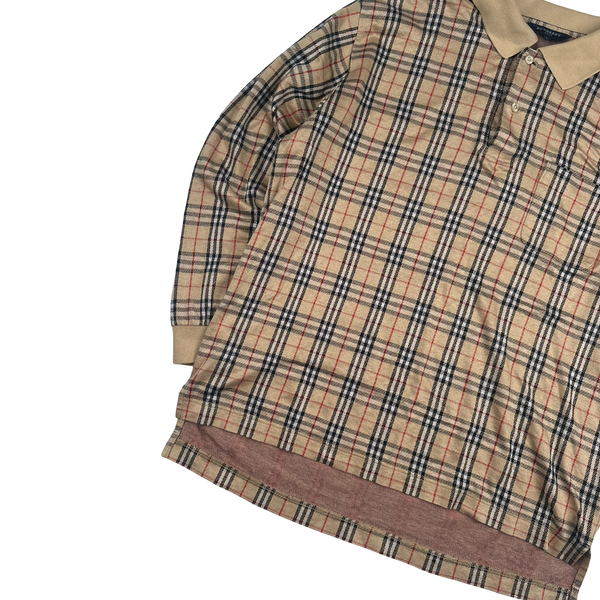 Burberry Nova Check Quarter Button Up Polo Shirt - Large