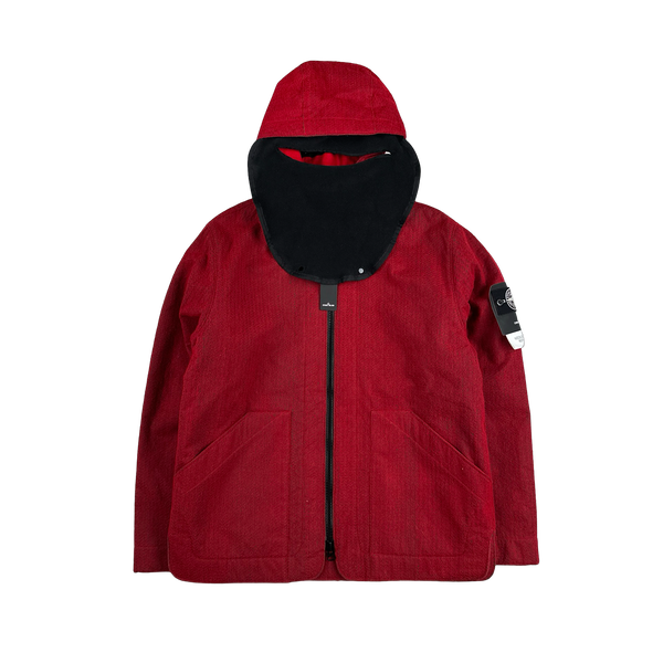 Stone Island 2022 Red Needle Punched Reflective Balaclava Jacket - Large