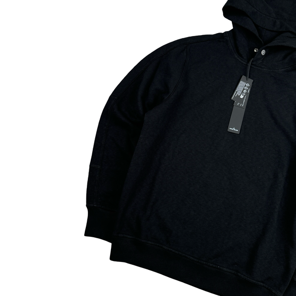 Stone Island 2024 Black Buttoned Neck Pullover Hoodie - Small