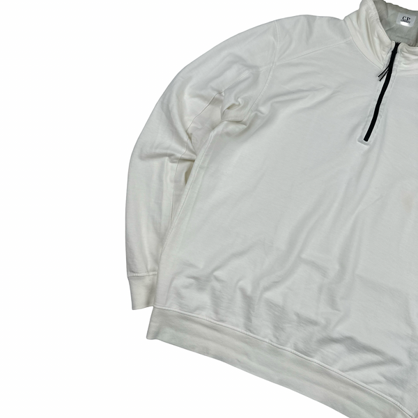 CP Company Cotton Quarter Zip Lens View White Jumper - XL