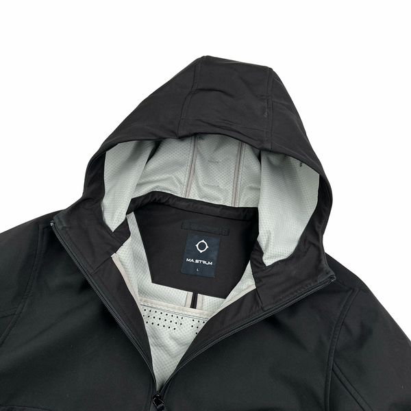 Ma Strum Black Soft Shell Shoulder Tag Hooded Jacket - Large