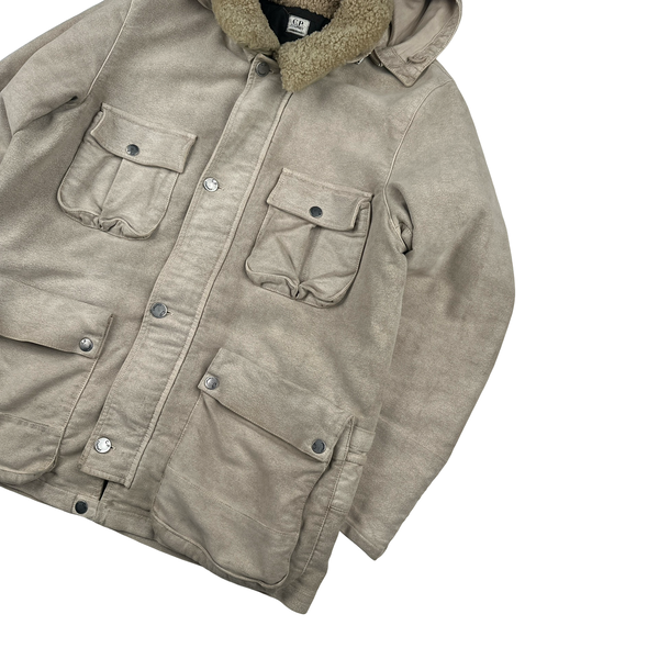 CP Company Beige Sherling Collar Moleskin Multi Pocket Goggle Jacket - XL