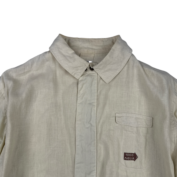CP Company 1988 1000 Miglia Cream Spellout Linen Bomber Lightweight Jacket - Small