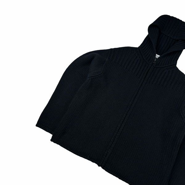 Stone Island AW/2001 Vintage Knitted Zipped Black Hooded Jumper - XXL