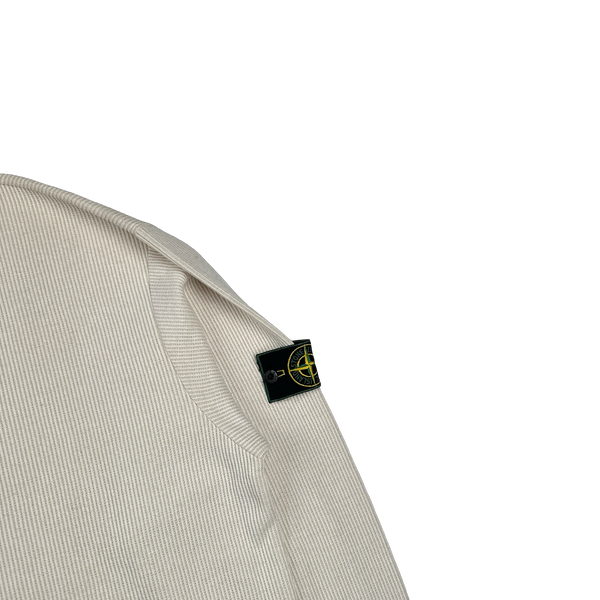Stone Island 1999 Vintage White Mock Neck Ribbed Cotton Pullover - XXL