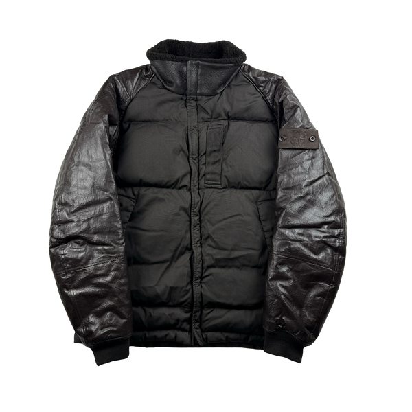 Stone Island Chocolate Brown Ghost Featherweight Leather Down Jacket Large