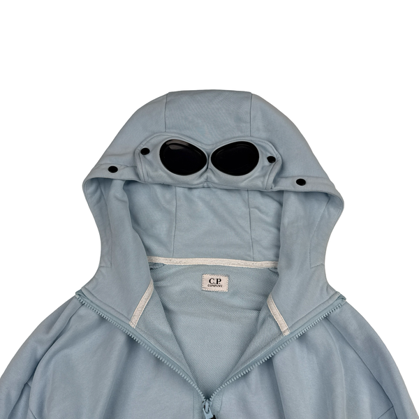 CP Company Baby Blue Cotton Goggle Zipped Hoodie - Medium