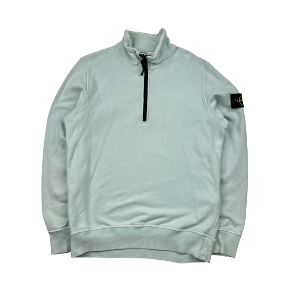Stone Island 2022 Mint Cotton Quarter Zip Crewneck Sweatshirt - Medium
