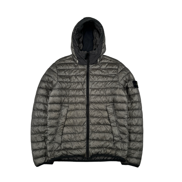Stone Island 2015 Grey Garment Dyed Hooded Puffer Jacket - Medium