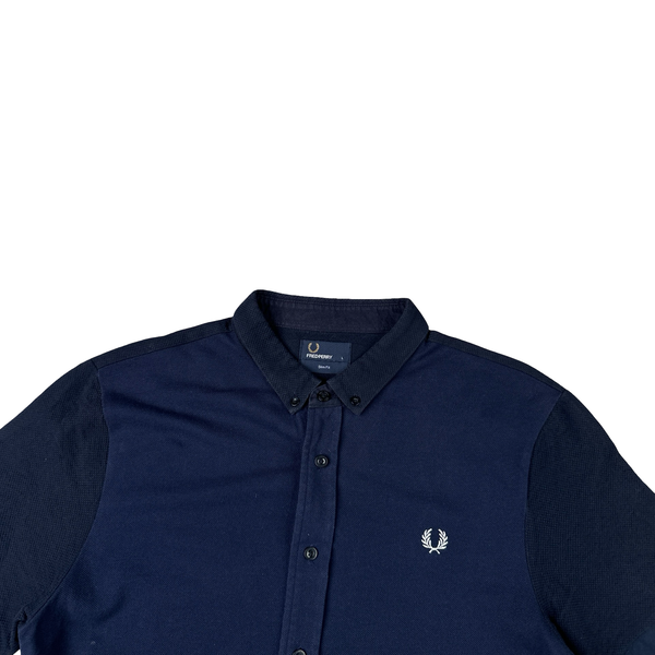 Fred Perry Navy Two Tone Short Sleeve Polo Shirt - Large