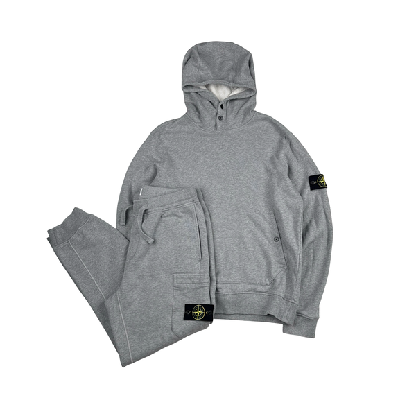 Stone Island 2023 Grey Hooded Cotton Joggers Tracksuit - Medium