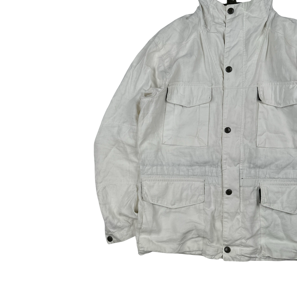 CP Company White Plated Linen La Mille Goggle Jacket - Small