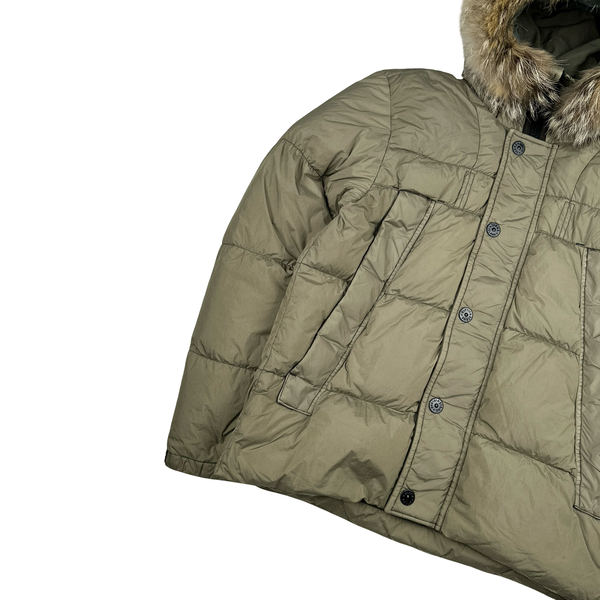 Stone Island 2015 Fur Trim Brown Crinkle Reps Puffer Jacket - Large