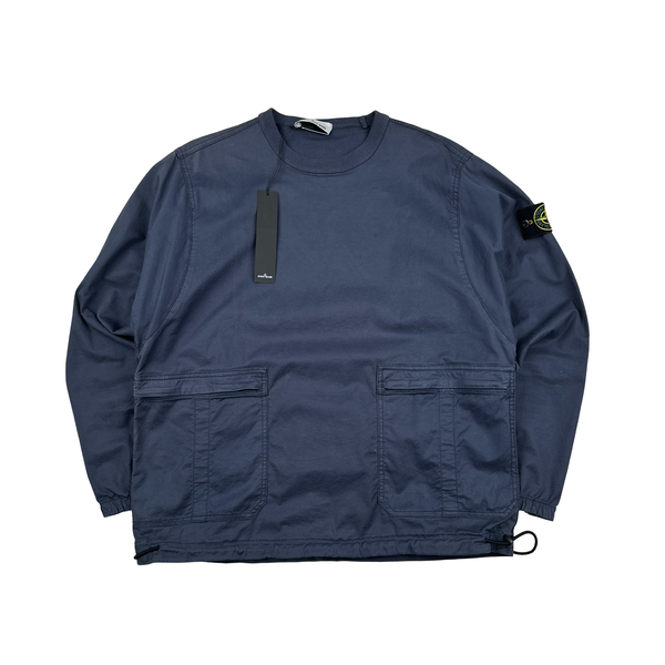 Stone Island 2021 Navy Brushed Cotton Cargo Pullover Overshirt - Small