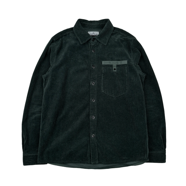 Stone Island 2022 Dark Green Spellout Corduroy Overshirt - Large