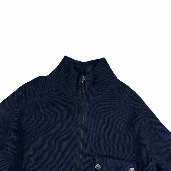 Stone Island Vintage 1995 Navy Knit Vintage Zipped Chest Pocket Jumper - Large
