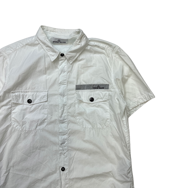 Stone Island 2014 White Spellout Cotton Overshirt - Large