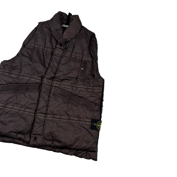 Stone Island Vintage Brown Nylon Multi Pocket Down Gilet - Large