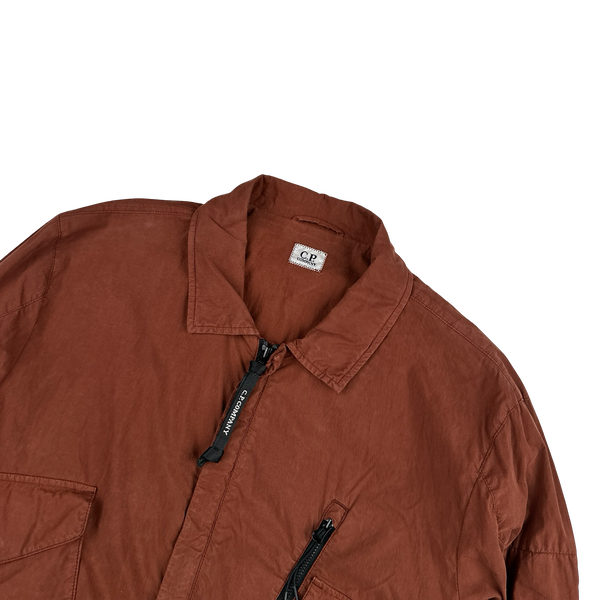 CP Company Burnt Orange 50 Fili Cotton Zipped Overshirt - Large