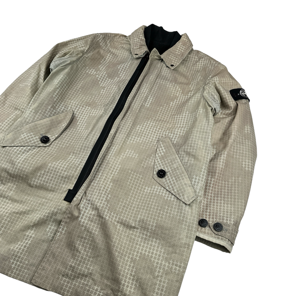 Stone Island 2017 Grid Check Camo Ice Long Jacket - Medium