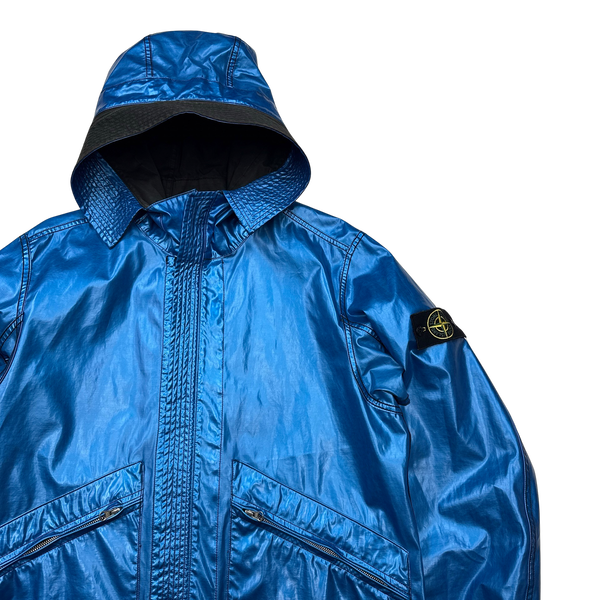 Stone Island Reversible Electric Chrome Blue Spaceman Raso Gommato Jacket - Large