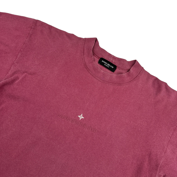 Stone Island Marina Vintage 80's Cotton Pink Spellout Embroidery T Shirt - Large