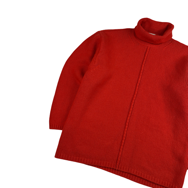 Stone Island 1997 Red Knitted Wool Vintage Roll Neck Jumper - Large