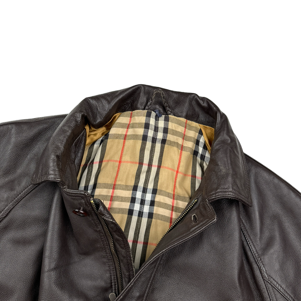 Burberry Leather Nova Check Lined Collared Duffle Coat - 3XL