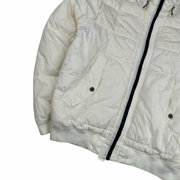 Stone Island White Garment Dyed Crinkle Reps Puffer Jacket - Medium