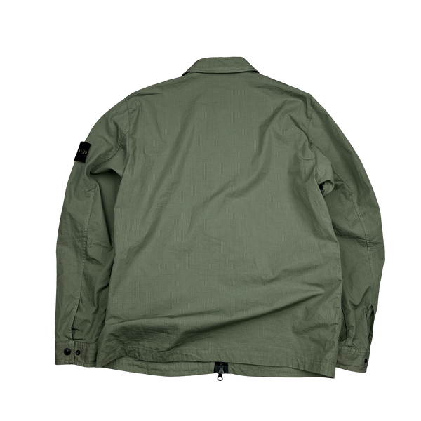 Stone Island 2019 Green Cotton Rip Stop Zipped Overshirt - Large