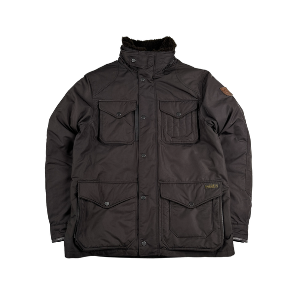 Ralph Lauren Brown Shearling Collar Quilted Multi Pocket Hooded Down Jacket - Medium