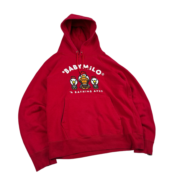 BAPE Baby Milo Red Graphic Hooded Jumper - Medium